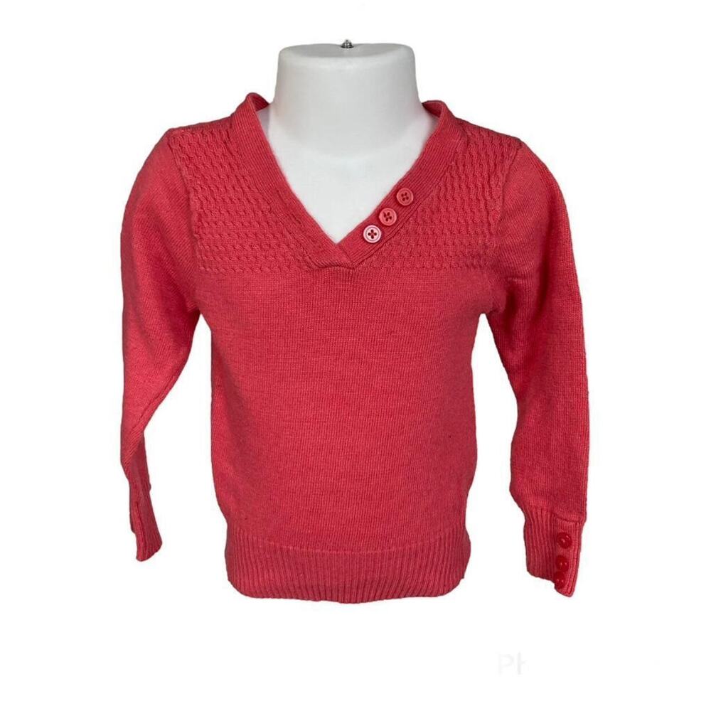 Girls 2T Old Navy Long Sleeve Coral Pink V-Neck Pullover Sweater Button Detail
